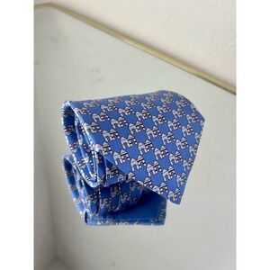 LOEWE Madrid Men's 100% Silk Necktie‎ ITALY Light Blue Pattern